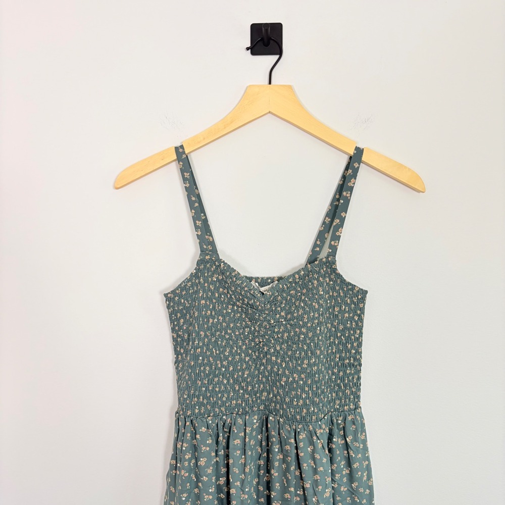 Madewell Tucker Tie Strap Mini Dress Green Floral‎ Smocked Tiered Small Summer - Picture 4 of 10